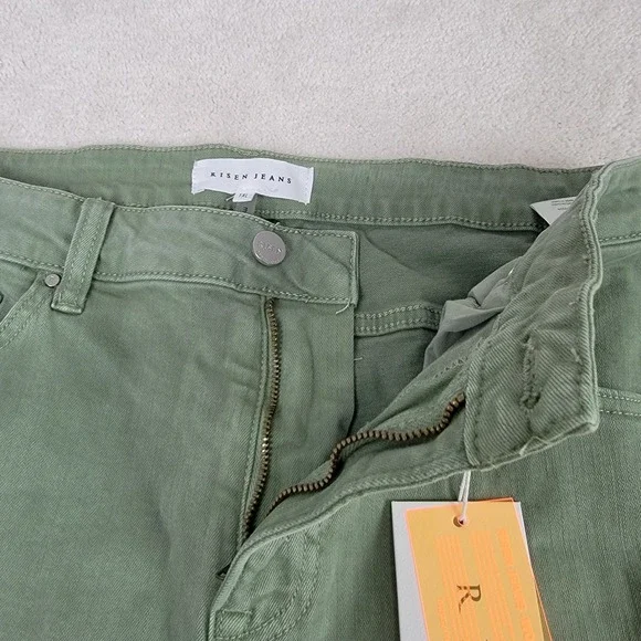 RISEN NEW Women's 1XL Olive High Rise Wide Leg Distressed Raw Hem Denim Jeans - Picture 6 of 12